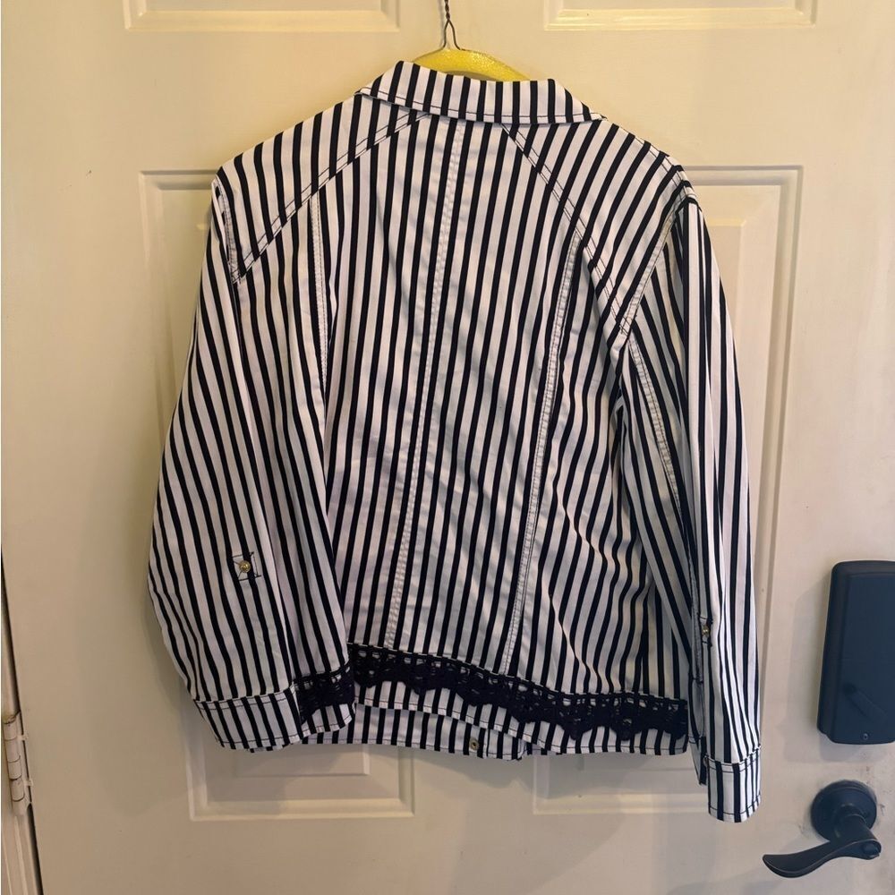 Chico's Navy and White Striped Blazer Jacket - Picture 3 of 5